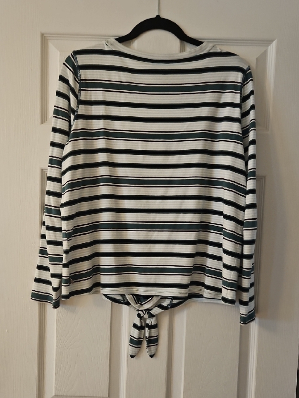 T By Talbots Black, White & Green Striped Tie-Front Long Sleeve Tee - Picture 2 of 4
